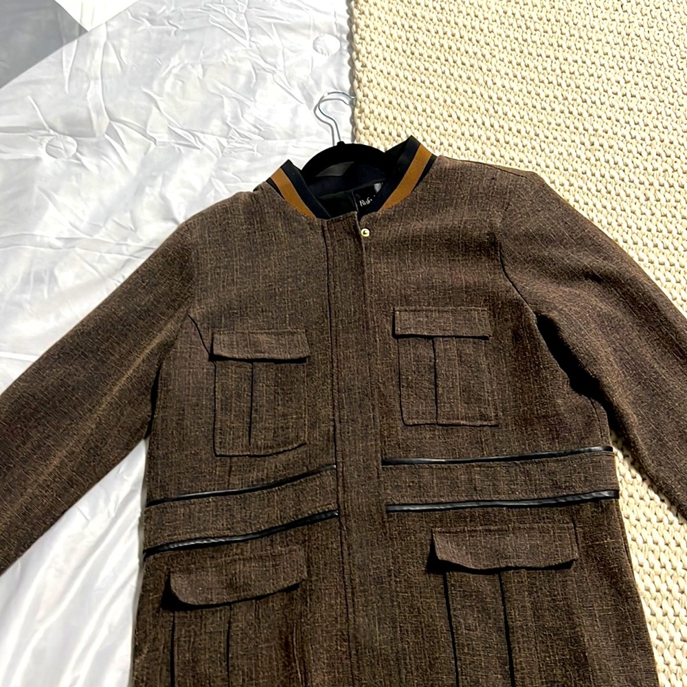 Brown jacket, faux leather accents